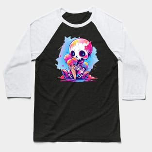 Cute Baby Skeleton Loves Ice Cream Halloween Design Baseball T-Shirt